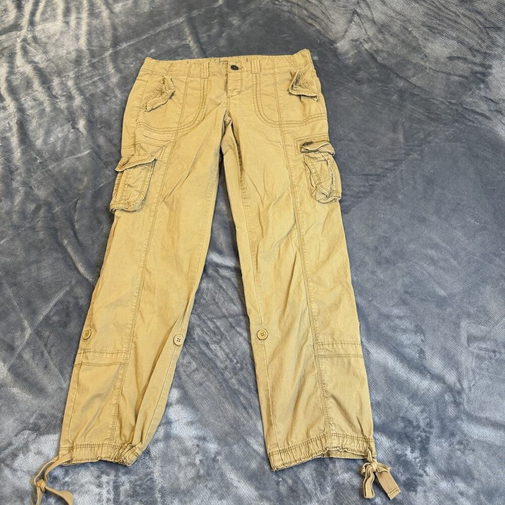 VTG Y2K Calvin Klein Women's Beige Solid Cargo Pants Drawstring Pockets Sz 8